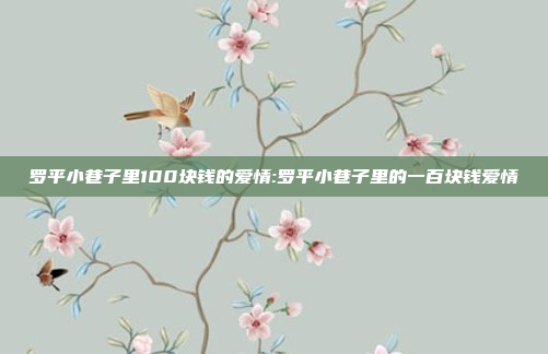 罗平小巷子里100块钱的爱情:罗平小巷子里的一百块钱爱情