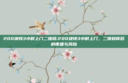 200块钱3小时上门二维码:200块钱3小时上门，二维码背后的便捷与风险